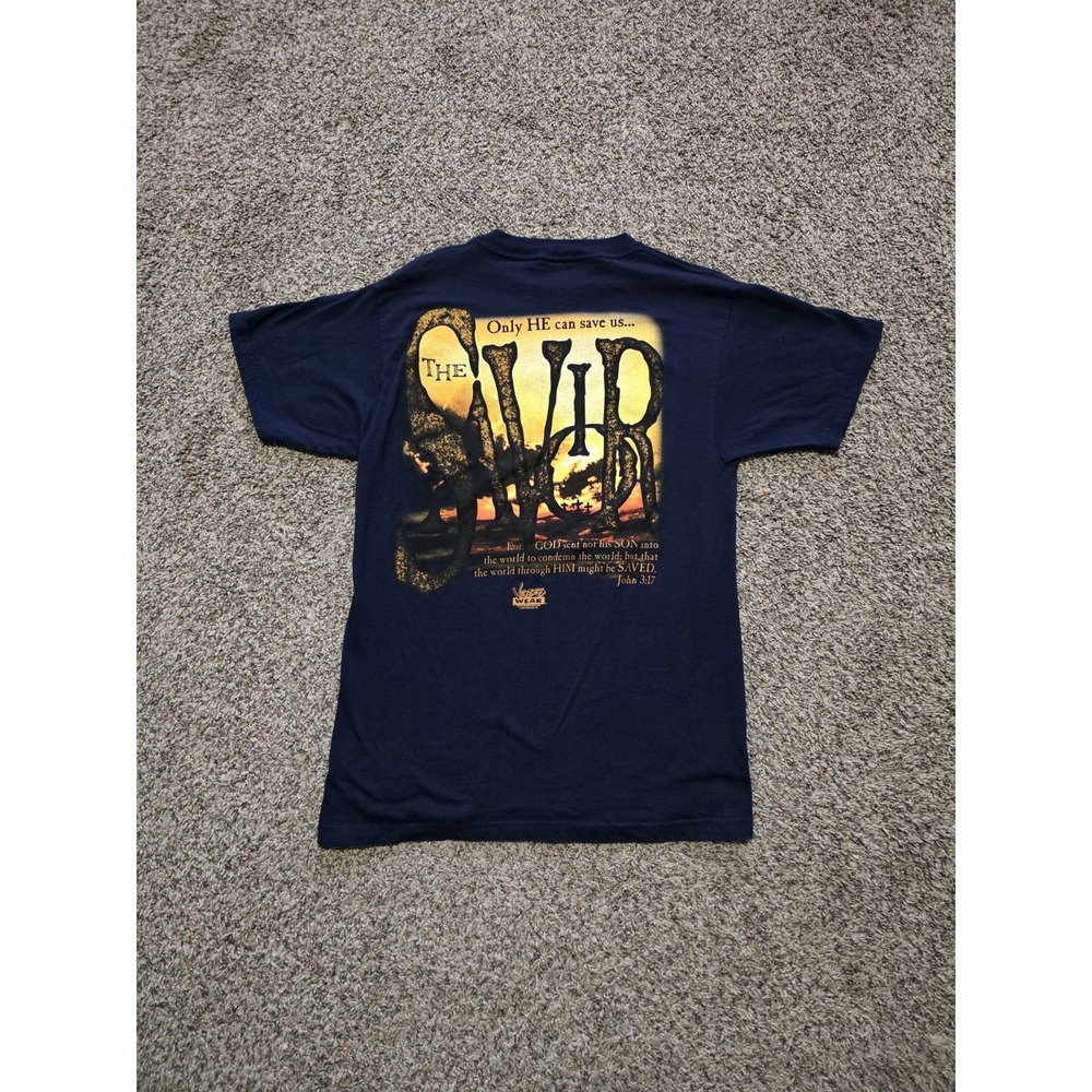 Vintage 90s Only HE Can Save Us The Savior Jesus T-Shirt Size Medium